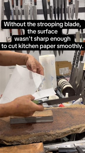 Stropping very important to the knife edge razor sharp #challenge #sharps #satisfying #knifeskills