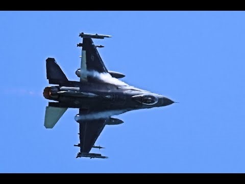 Two F-16s from the Makos Squadron at Homestead Air Reserve Base put on a display.