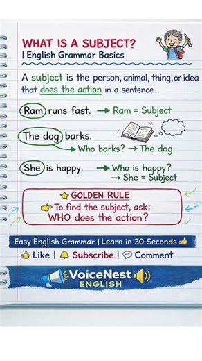 The Easiest Grammar Rule 🤯 | What Is a Subject? | English Grammar #shorts #grammarcourse
