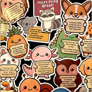 Adorable Animal Sticker Set with Motivational Quotes | Great for kids & adults