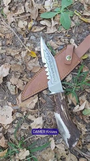 Handmade Hunting Knife With Antler Handle Custom Engraved Blade Craftsmanship 🔥🗡️