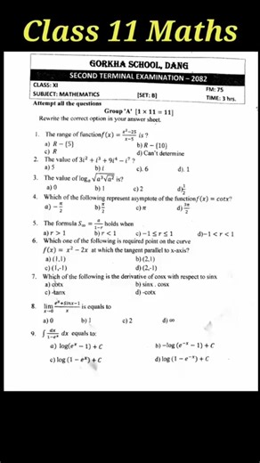 Mathematics class 11 model paper 2082 ❤️🔥 #class12maths #youtubeshorts #exam
