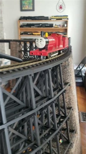 G Scale James on my wooden trestle #modeltrains #gscale #thomasthetankengine