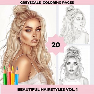 Greyscale Coloring Pages Beautiful Hairstyles | Adults Coloring Pages | Hair and Make-up Coloring | Greyscale Art | Instant Download | Vol 1 - Etsy