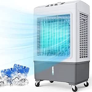 FANCOLE Evaporative Air Cooler, 2100 CFM Windowless Air Conditioner Portable for Room, 3 Speed Swamp Cooler, 4 Ice Packs, 8 Gal Large Water Tank & Scroll Casters, Evaporative Cooler for Garage Outdoor