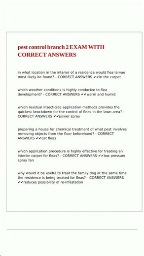 pest control branch 2 EXAM WITH CORRECT ANSWERS6
