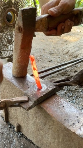 Continuous Mallet-Flattening Scorched Alloy Shafts into Sharp Framing Pins 🛠️