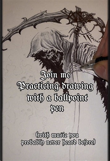 Join me as I practice with ballpoint pen, with music you (probably) never heard of. Ngl I just wanted to make a post using this song but there’s no sound for it on TikTok so I had to pull this into capcut and edit it there #artist #gothic #dark #tattoo #pendrawing