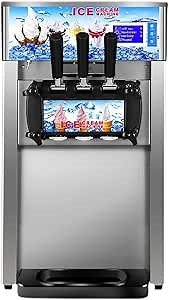 3 Flavor Soft Ice Cream Machine Commercial Soft Serve Ice Cream Maker Sorbet Frozen Yogurt Gelato LED Display Desktop Type 1200W 110V