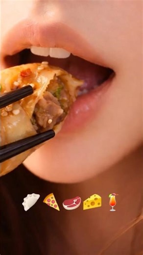 ai-generated animation. Eating food 🥟🍕🥩🧀🍹.ASMR