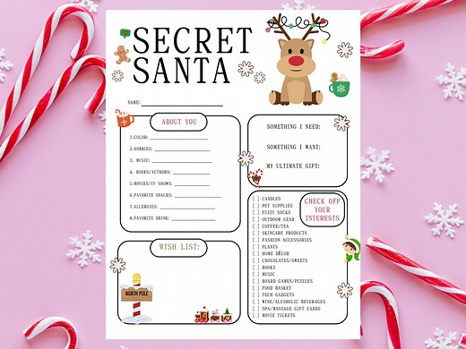 Secret Santa Instant Download Form. Secret Santa Printable Questionnaire. Secret Santa Wish List. Secret Santa Questionnaire Download. - Etsy