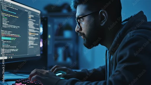 Productive individual, attired in glasses and dressed professionally, intently focuses on typing away on computer monitor while seated at minimalist desk setup, capturing the essence of.