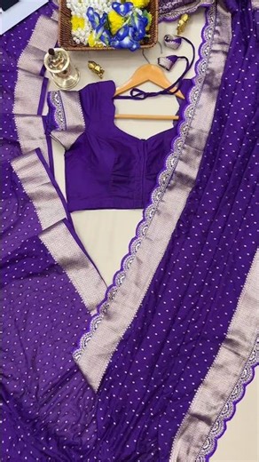 Violet Khadi Georgette Saree with Gold Zari & Cutwork Lace | Festive Wear | Swaya World