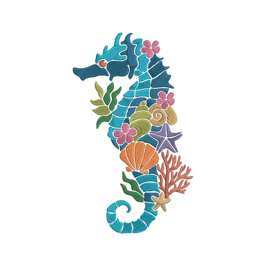 Floral Seahorse Embroidery Design, Ocean Seahorse Filled With Shells Starfish and Coral, Tropical Sea Life Theme - Etsy