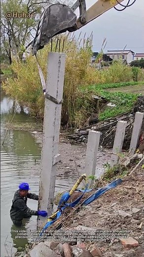 "How Excavators Drive 6m Piles in Riverbeds – Semi-Automated Piling Trick!"