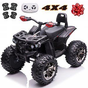 800W Dirt Quad w/ Remote Control - 24V Powered Ride on ATV, Electric Powerful 4-Wheeler for Big Kids, Up to 5.5 mph, Knee Pads, Black