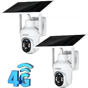 Xega 4G LTE Cellular Security Camera【2 Pack】 with SIM Card (Verizon AT&T T-Mobile),Solar Powered Wireless Outdoor Camera No WiFi,PTZ Motion Detection Siren&Warning Light Alarm TF&Cloud Storage