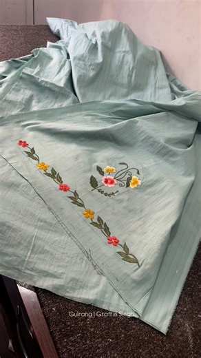 G U L R A N G on Instagram: "The suit in the picture carries a graceful charm with its machine-embroidered detailing that brings a soft yet refined finish. The threadwork features floral-inspired motifs, delicately spread to give the fabric an elegant texture without overpowering the base. The color palette blends pastel tones with subtle contrasts, adding freshness and sophistication to the outfit. The embroidery highlights the design beautifully, making it a versatile piece for both casual gat