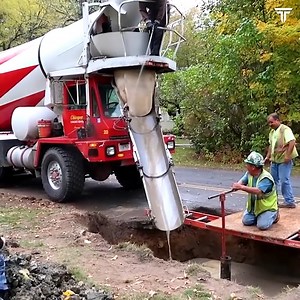 12K views · 91 reactions | Two concrete trucks fill a trench for a botched water main valve repair | Technological Power | Facebook