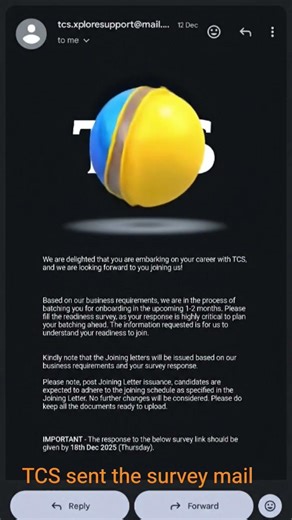 TCS sent out a new joining date survey. Comment below if you received this email. #tcs #tcsshare