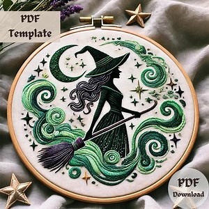 Enchanted Witch Embroidery Pattern, Mystical Hand Embroidery PDF, Dark Fantasy Sorceress Stitching Design, DIY Magical Hoop Template - Etsy