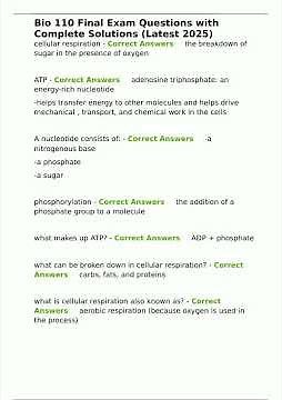 Bio 110 Final Exam Questions with Complete Solutions Latest 2025