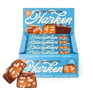 Harken Sweets The Crunchy Pretzely One - Oat Milk Chocolate Candy Bars with Pretzels and Date Caramel, Sweetened with Dates and No Sugar Added, High Fiber, Nut-Free, Gluten-Free, Plant-Based, 12 Bars
