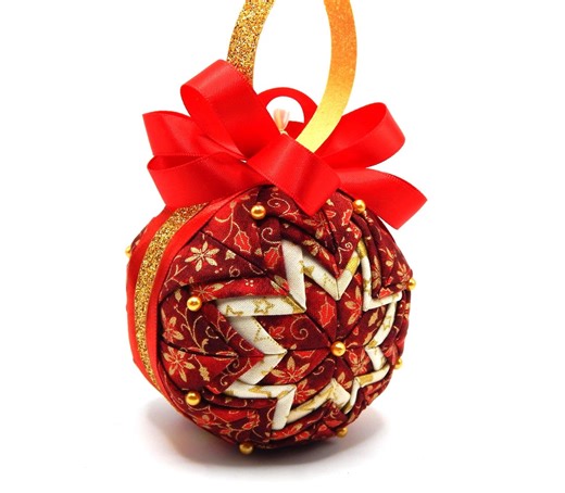 Quilted Fabric Ornament, Red and Gold Ornament, Handmade, No Sew - Etsy