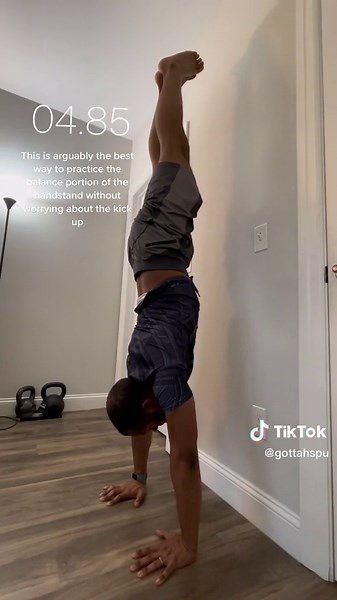 The wall assisted handstand is an excellent way to practice the balance portion of the handstand without worrying about the momentum associated with the kick up. Ideally if you want a 10 second handstand then you should first master the 10 second wall assisted handstand. Personally i really want a 1 min freestanding handstand so my goal should be to get a 1 min wall assisted handstand.