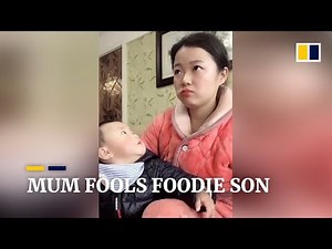 Chinese mum’s acting keeps food-loving baby from swiping her snack
