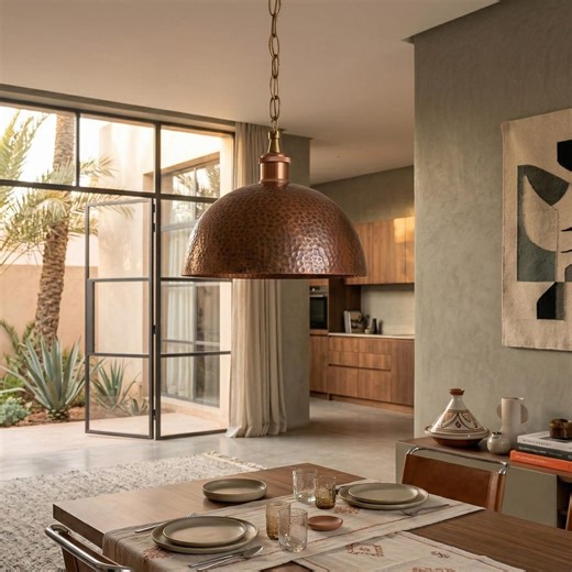 Copper Pendant Light, Antique Copper Dome, Hammered Moroccan Industrial Ceiling Lamp - Etsy