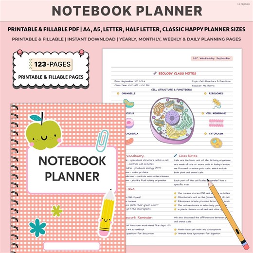 Printable Notebook Planner | Lined Dot Grid Graph Paper | Wide & College Ruled Pages | Writing Journal Notes - Etsy