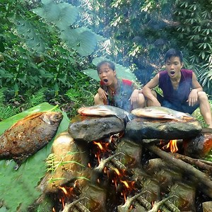 49K views · 524 reactions | Catch fish for food and Cooking fish on stone - Eating delicious 藍藍 | WOW Survival | Facebook