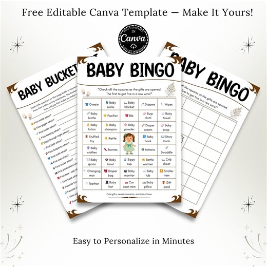 Editable Baby Bingo, Printable Baby Shower Bingo Game Cards, Neutral Baby Shower Party Activity, Instant Download - Etsy