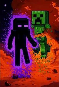 Minecraft Action: Enderman’s Powerful Strike on Creeper