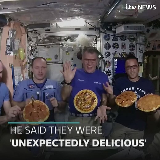 NASA astronauts have held the first ever pizza party in space. They created their own 'flying saucer' pizzas aboard the International Space Station using ingredients flown in for the occasion. | ITV News