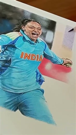 Hyper Realistic Coloured Pencil Portrait Of Harmanpreet Kaur