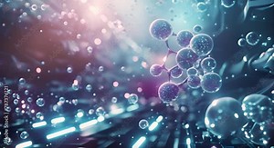 Molecular structures floating in a high-tech research facility, glowing with potential