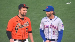 Before last night's game, JD Davis said hello to his former teammates Jeff McNeil & Luis Guillorme 🧡 | SNY