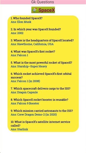 “Top SpaceX GK Questions | Elon Musk Space Quiz | Starship & Starlink Facts”