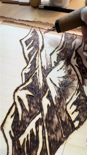 Wood burning some mountains! ##geminipyrography #pyrographyart #woodburningart #mountains #art