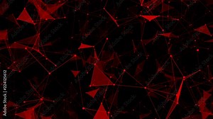 Red elements.Abstract space background, geometry surfaces, lines and points. Can be used as digital dynamic wallpaper, technology background.Seamless loop.