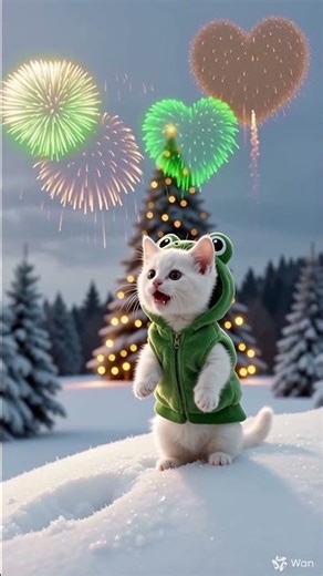 Cutest frog kitty sees HEART fireworks! ❤️