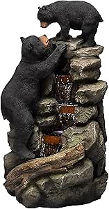 Alpine Corporation 36" Tall Indoor/Outdoor 2 Bears Climbing Rainforest Water Fountain with LED Lights, Cascading Wildlife Water Feature for Garden, Patio, and Home Decor, Brown
