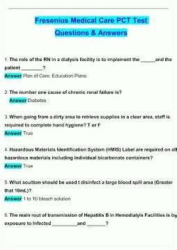FRESENIUS Medical Care PCT Test Latest 2025 2026 Update Questions and Verified Answers 100 Correct