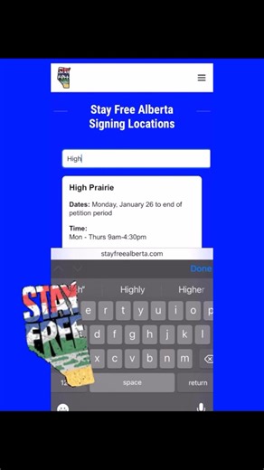 Have you visited our website lately? Our most common question requested to us is “When are you in my town?” We’ve revised our EVENTS listing under “How and Where to Sign” We’re anticipating hundreds of signature locations across Alberta being added in the next few weeks. And if you want to have an event in your town, consider signing up as a canvasser and helping to organize it. Please visit our web site www.stayfreealberta.com and watch our social media @stayfreealberta for questions regarding 