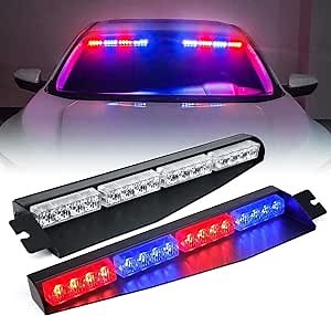 LED Visor Strobe Light Bar Interior Windshield Sunvisor Emergency Warning Flashing Lights w/Extend Bracket Split Mount for Police Volunteer Firefighter Vehicles Trucks （Red Blue）