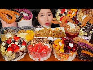 🍨SWEET YOGURT ICE CREAM(+CHURROS) & STICKY GREEK YOGURT ASMR EATING SOUNDS MUKBANG