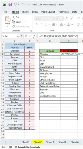 Excel Stock Management with FILTER Formula | Excel Trick for Freelancing 🔥 #excel #exceltips