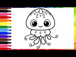 How to Draw a cute Jellyfish, 🪼 🌈, Jellyfish Drawing easy step by step,